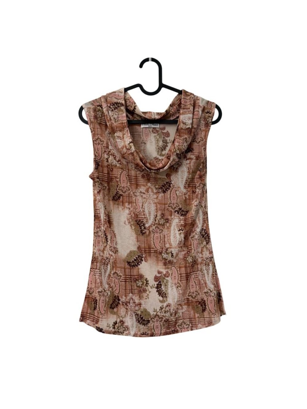 Vintage Belle Amie USA Plaid Paisley Cowl Neck Sleeveless Top Womens Size Small